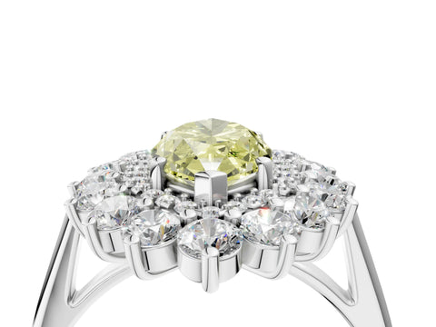 White gold Fancy Yellow Marquise Cut Halo Cluster Diamond Ring with Pave Band and Four-Prong Setting_4
