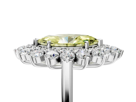 White gold Fancy Yellow Marquise Cut Halo Cluster Diamond Ring with Pave Band and Four-Prong Setting_5