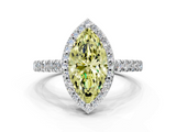 White gold Fancy Yellow Marquise  Cut Halo Diamond Engagement Ring with Pave Band and Four-Prong Setting
