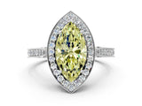 White gold Fancy Yellow Marquise Cut Halo Diamond Engagement Ring with Split Shank Band and Four-Prong Setting_12
