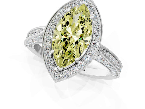 White gold Fancy Yellow Marquise Cut Halo Diamond Engagement Ring with Split Shank Band and Four-Prong Setting_13