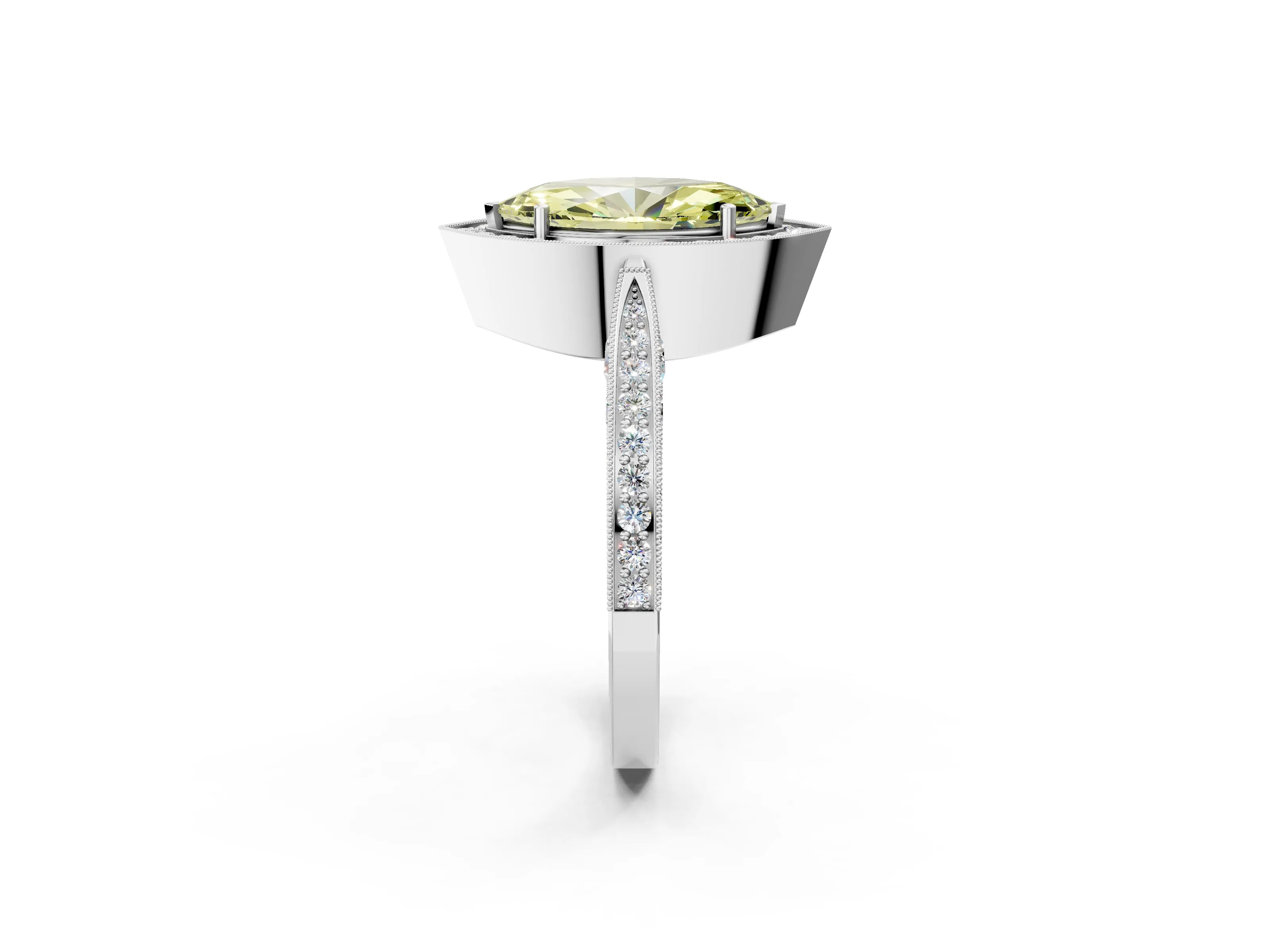 White gold Fancy Yellow Marquise Cut Halo Diamond Engagement Ring with Split Shank Band and Four-Prong Setting_14