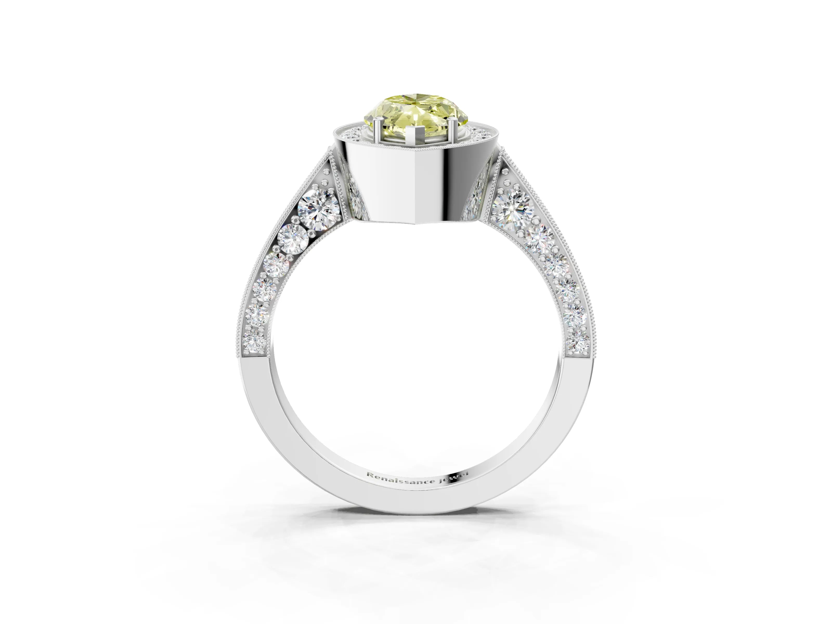 White gold Fancy Yellow Marquise Cut Halo Diamond Engagement Ring with Split Shank Band and Four-Prong Setting_15