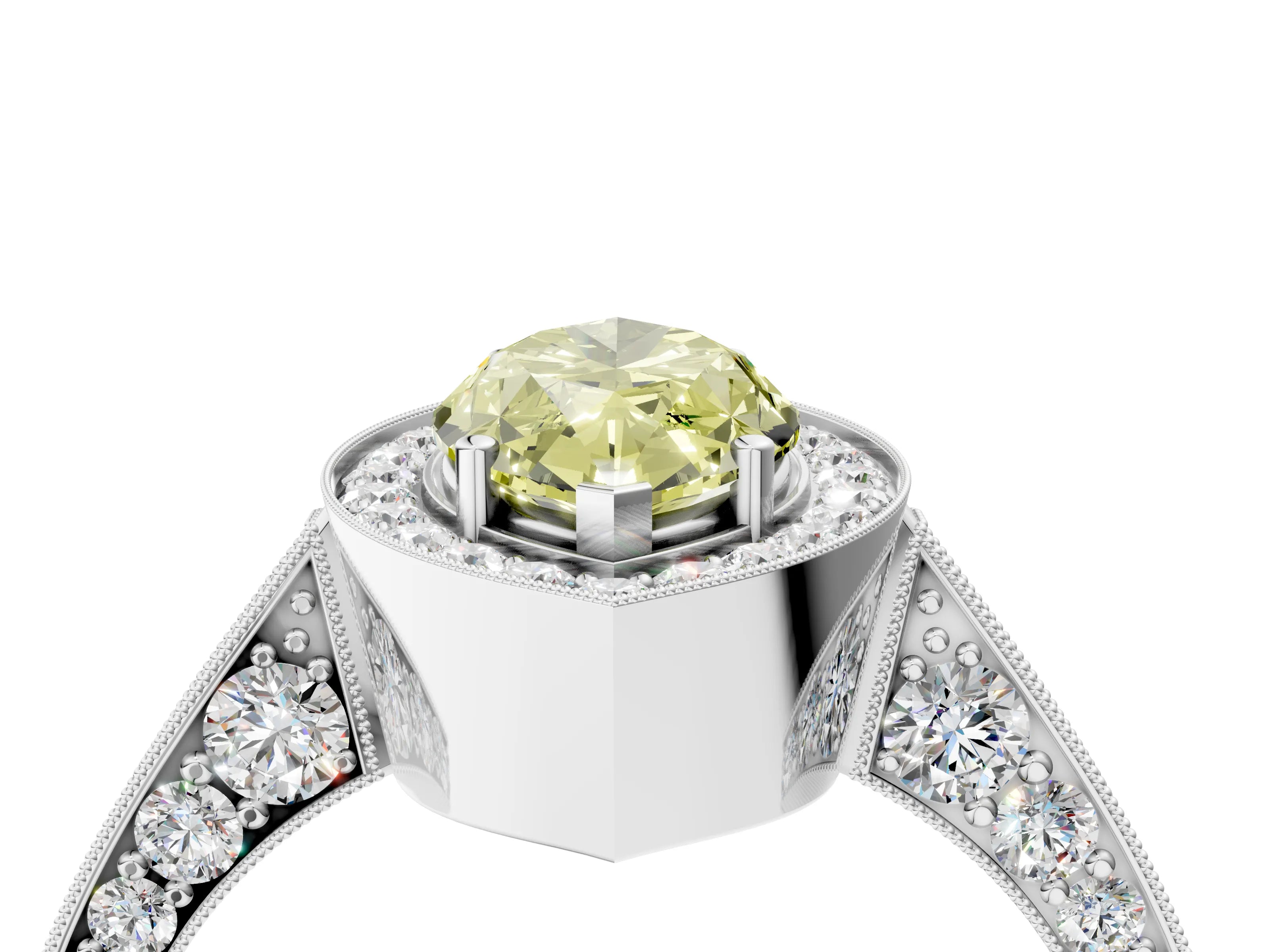 White gold Fancy Yellow Marquise Cut Halo Diamond Engagement Ring with Split Shank Band and Four-Prong Setting_16