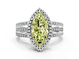 White gold Fancy Yellow Marquise  Cut Halo Diamond Engagement Ring with Split Shank and Four-Prong Setting