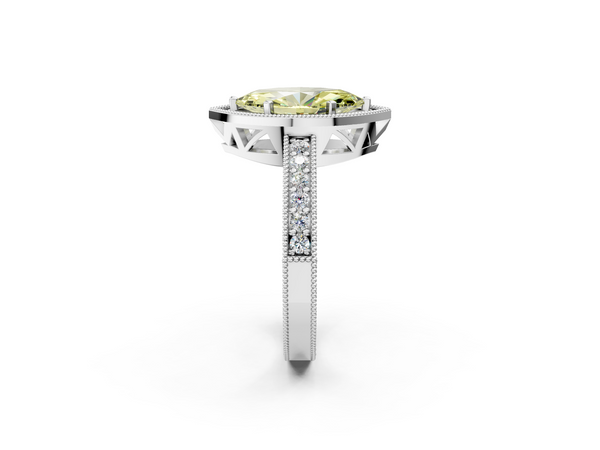 White gold Fancy Yellow Marquise  Cut Halo Diamond Pave Band Ring with Four-Prong Setting