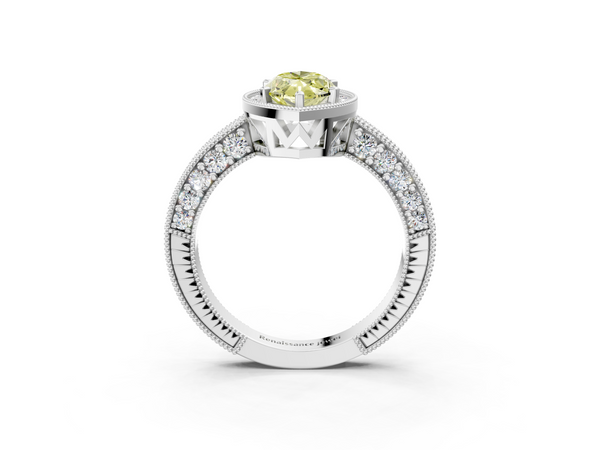 White gold Fancy Yellow Marquise  Cut Halo Diamond Pave Band Ring with Four-Prong Setting