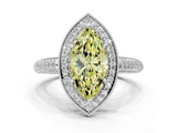 White gold Fancy Yellow Marquise  Cut Halo Diamond Pave Band with Four-Prong Setting
