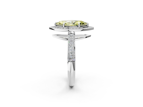 Platinum Fancy Yellow Marquise  Cut Halo Diamond Pave Band with Four-Prong Setting