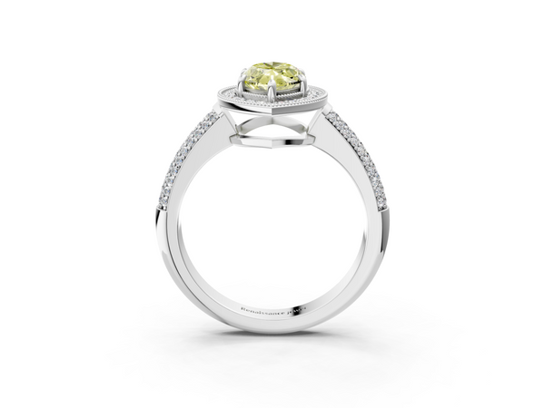 Platinum Fancy Yellow Marquise  Cut Halo Diamond Pave Band with Four-Prong Setting
