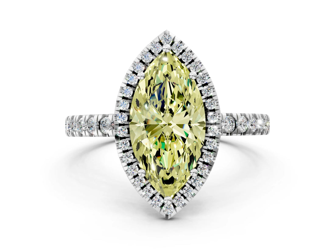 White gold Fancy Yellow Marquise Cut Halo Diamond Pave Band with Prong Setting_18