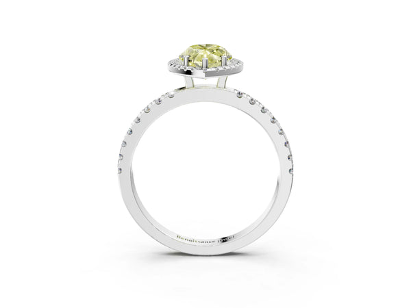 Platinum Fancy Yellow Marquise Cut Halo Diamond Pave Band with Prong Setting