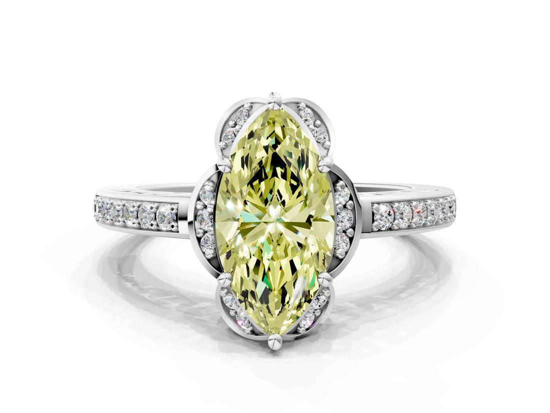 White gold Fancy Yellow Marquise  Cut Halo Diamond Ring with Channel Set Band and Four-Prong Setting_29