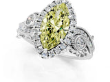 White gold Fancy Yellow Marquise Cut Halo Diamond Ring with Milgrain and Bezel Accents on a Split Shank Band_2