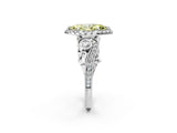 White gold Fancy Yellow Marquise Cut Halo Diamond Ring with Milgrain and Bezel Accents on a Split Shank Band_3