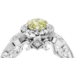 White gold Fancy Yellow Marquise Cut Halo Diamond Ring with Milgrain and Bezel Accents on a Split Shank Band_4