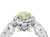 White gold Fancy Yellow Marquise Cut Halo Diamond Ring with Milgrain and Bezel Accents on a Split Shank Band_4