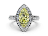 White gold Fancy Yellow Marquise  Cut Halo Diamond Ring with Pavé Band and Four-Prong Setting_29