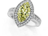 White gold Fancy Yellow Marquise  Cut Halo Diamond Ring with Pavé Band and Four-Prong Setting_30
