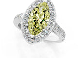 White gold Fancy Yellow Marquise Cut Halo Diamond Ring with Pavé Band and Three-Prong Setting_25