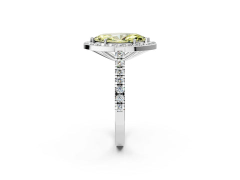 White gold Fancy Yellow Marquise Cut Halo Diamond Ring with Pavé Band and Three-Prong Setting_2