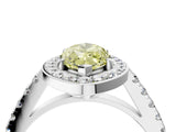 White gold Fancy Yellow Marquise Cut Halo Diamond Ring with Pavé Band and Three-Prong Setting_4