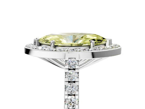 White gold Fancy Yellow Marquise Cut Halo Diamond Ring with Pavé Band and Three-Prong Setting_5