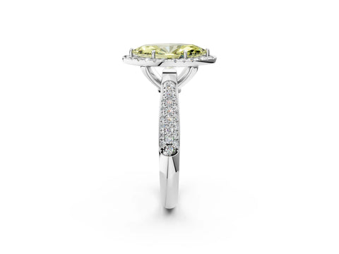 White gold Fancy Yellow Marquise Cut Halo Diamond Ring with Pavé Band_2