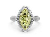 White gold Fancy Yellow Marquise Cut Halo Diamond Ring with Pavé Band_36