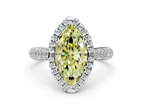White gold Fancy Yellow Marquise Cut Halo Diamond Ring with Pavé Band_36