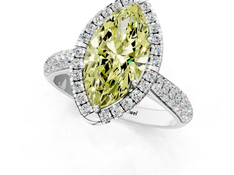 White gold Fancy Yellow Marquise Cut Halo Diamond Ring with Pavé Band_37