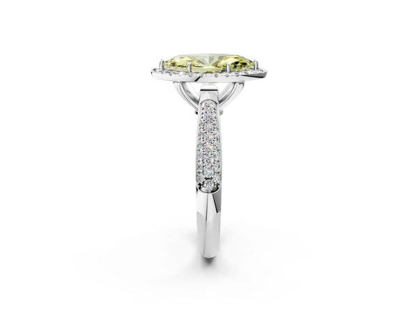 Platinum Fancy Yellow Marquise Cut Halo Diamond Ring with Pavé Band