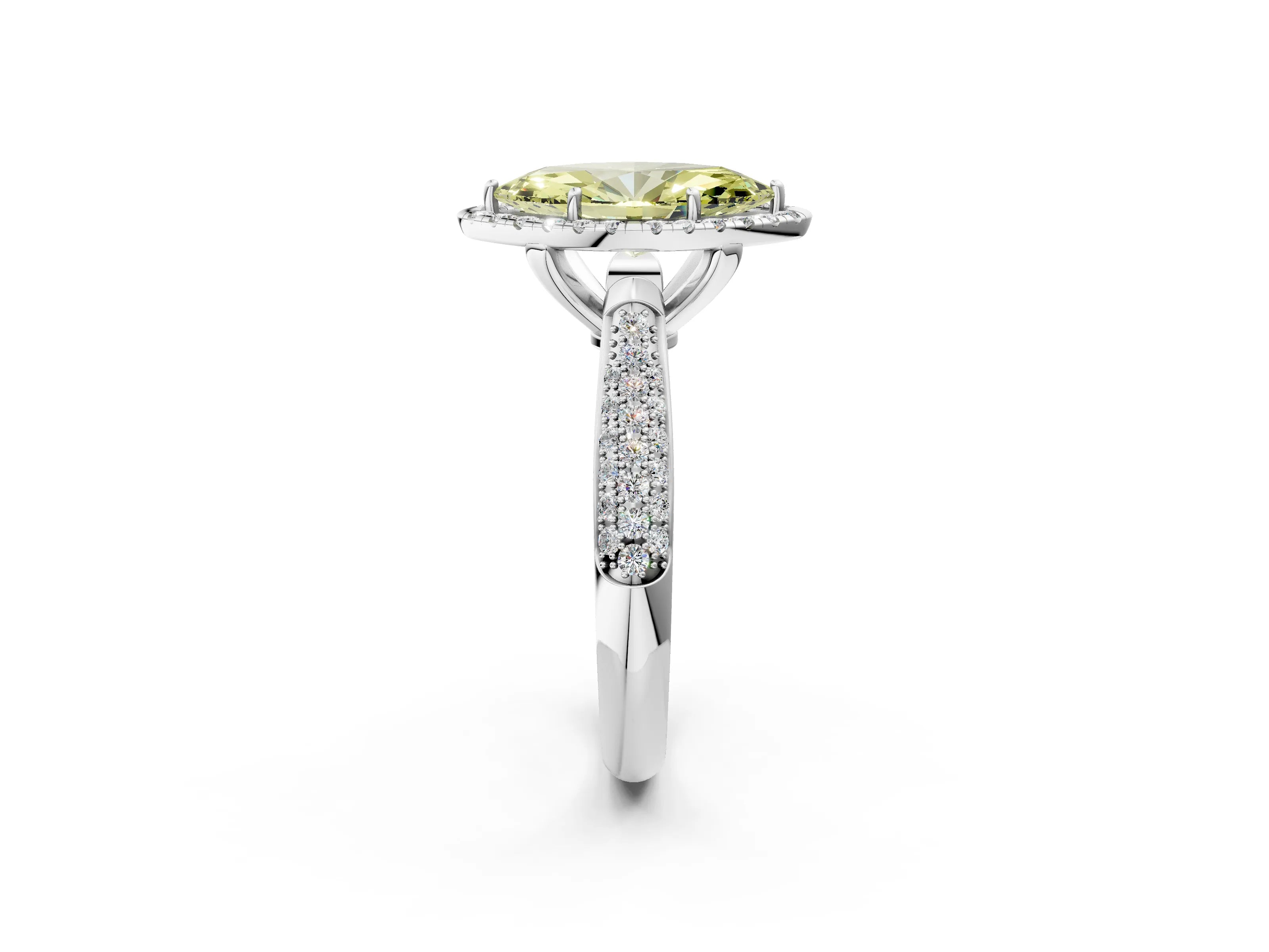 White gold Fancy Yellow Marquise Cut Halo Diamond Ring with Pavé Band_38