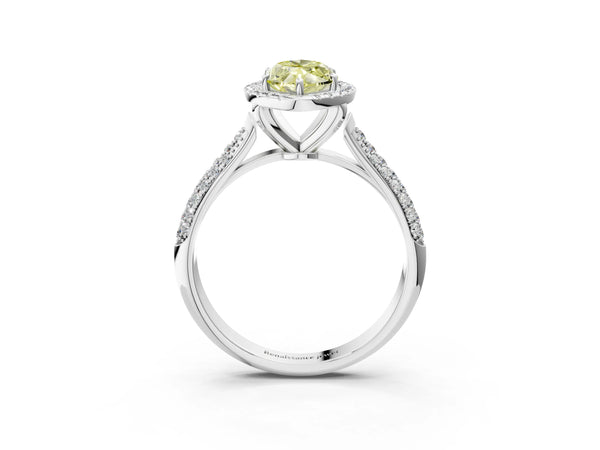 Platinum Fancy Yellow Marquise Cut Halo Diamond Ring with Pavé Band