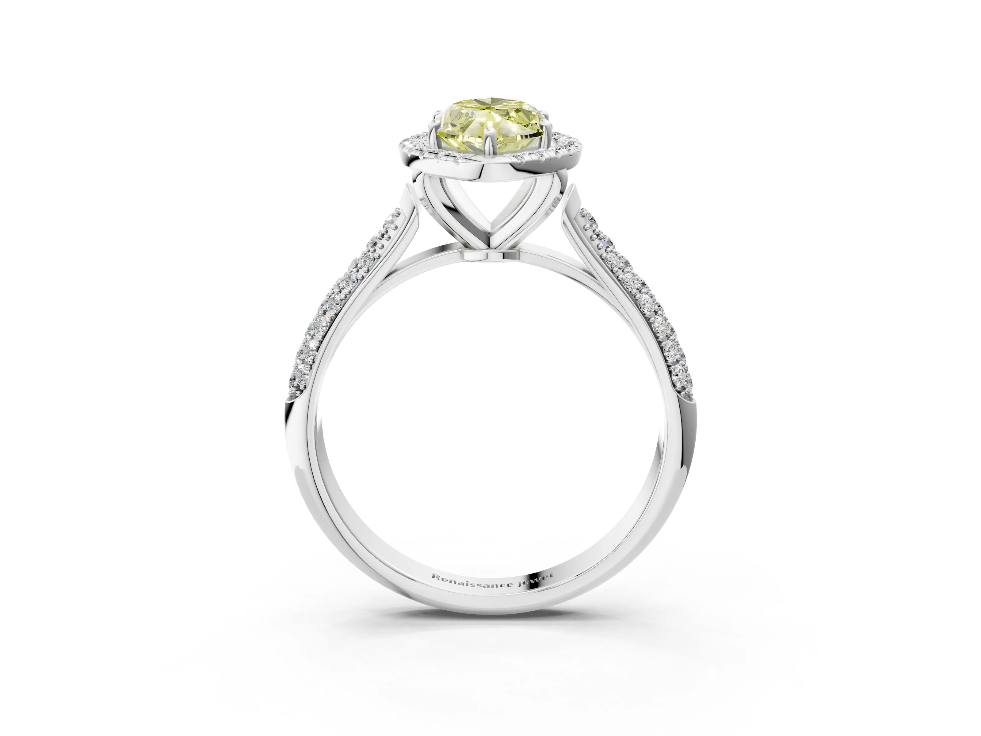 White gold Fancy Yellow Marquise Cut Halo Diamond Ring with Pavé Band_39