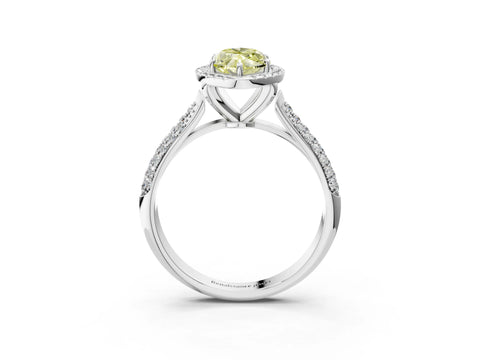White gold Fancy Yellow Marquise Cut Halo Diamond Ring with Pavé Band_39