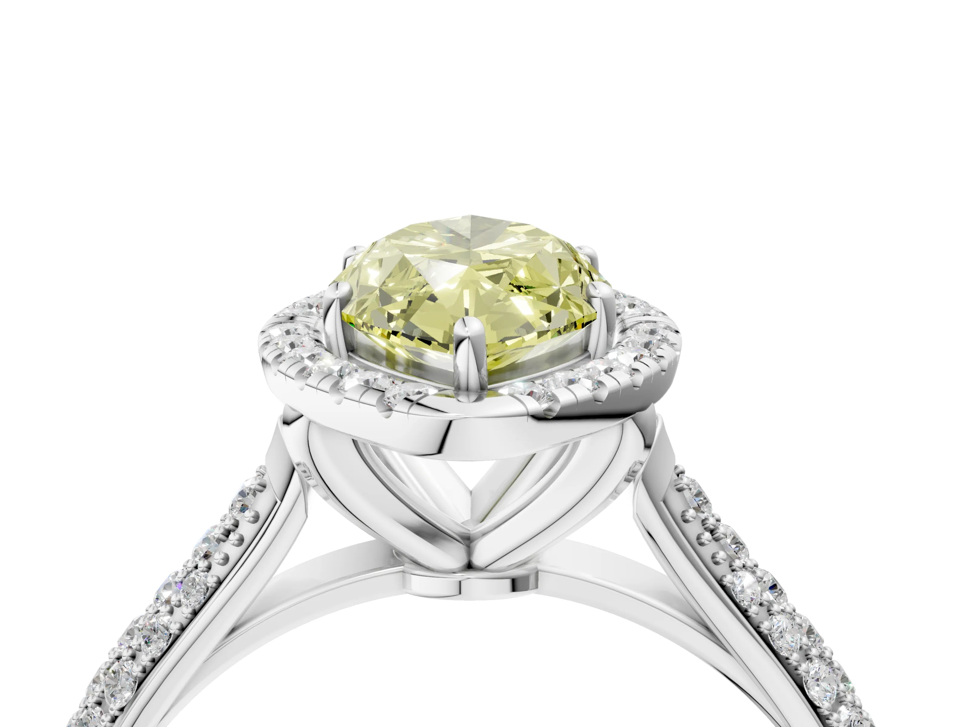 White gold Fancy Yellow Marquise Cut Halo Diamond Ring with Pavé Band_40