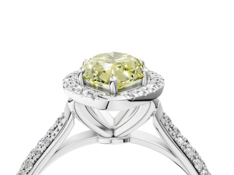 White gold Fancy Yellow Marquise Cut Halo Diamond Ring with Pavé Band_40