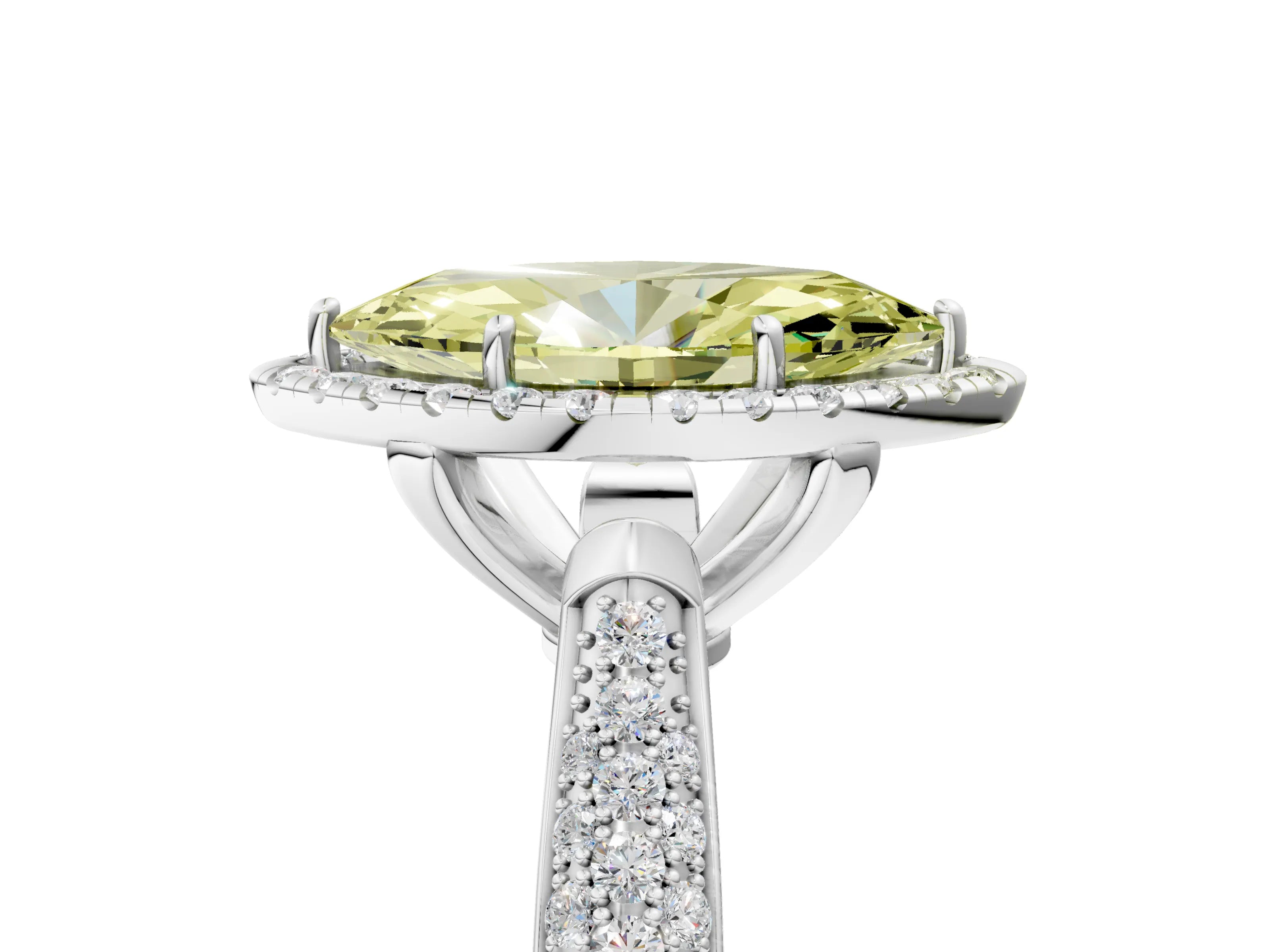 White gold Fancy Yellow Marquise Cut Halo Diamond Ring with Pavé Band_41