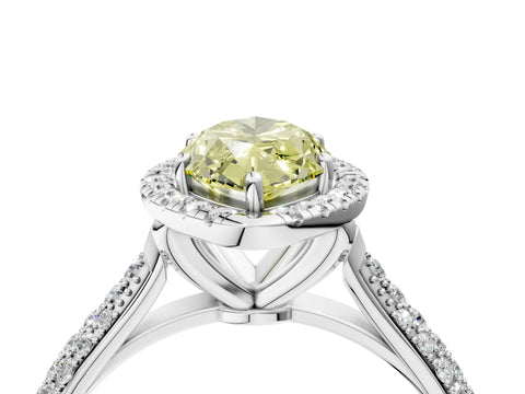 White gold Fancy Yellow Marquise Cut Halo Diamond Ring with Pavé Band_4