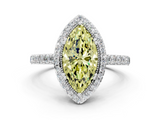 White gold Fancy Yellow Marquise  Cut Halo Diamond Ring with Pave Band and Four-Prong Setting