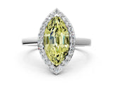 White gold Fancy Yellow Marquise Cut Halo Diamond Ring with Solitaire Band and Prong Setting