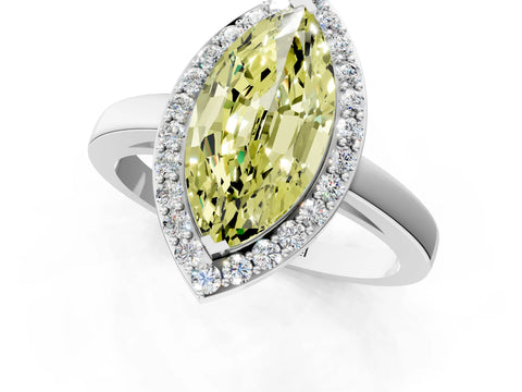 White gold Fancy Yellow Marquise Cut Halo Diamond Ring with Solitaire Band and Prong Setting_1