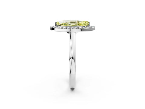 White gold Fancy Yellow Marquise Cut Halo Diamond Ring with Solitaire Band and Prong Setting_2
