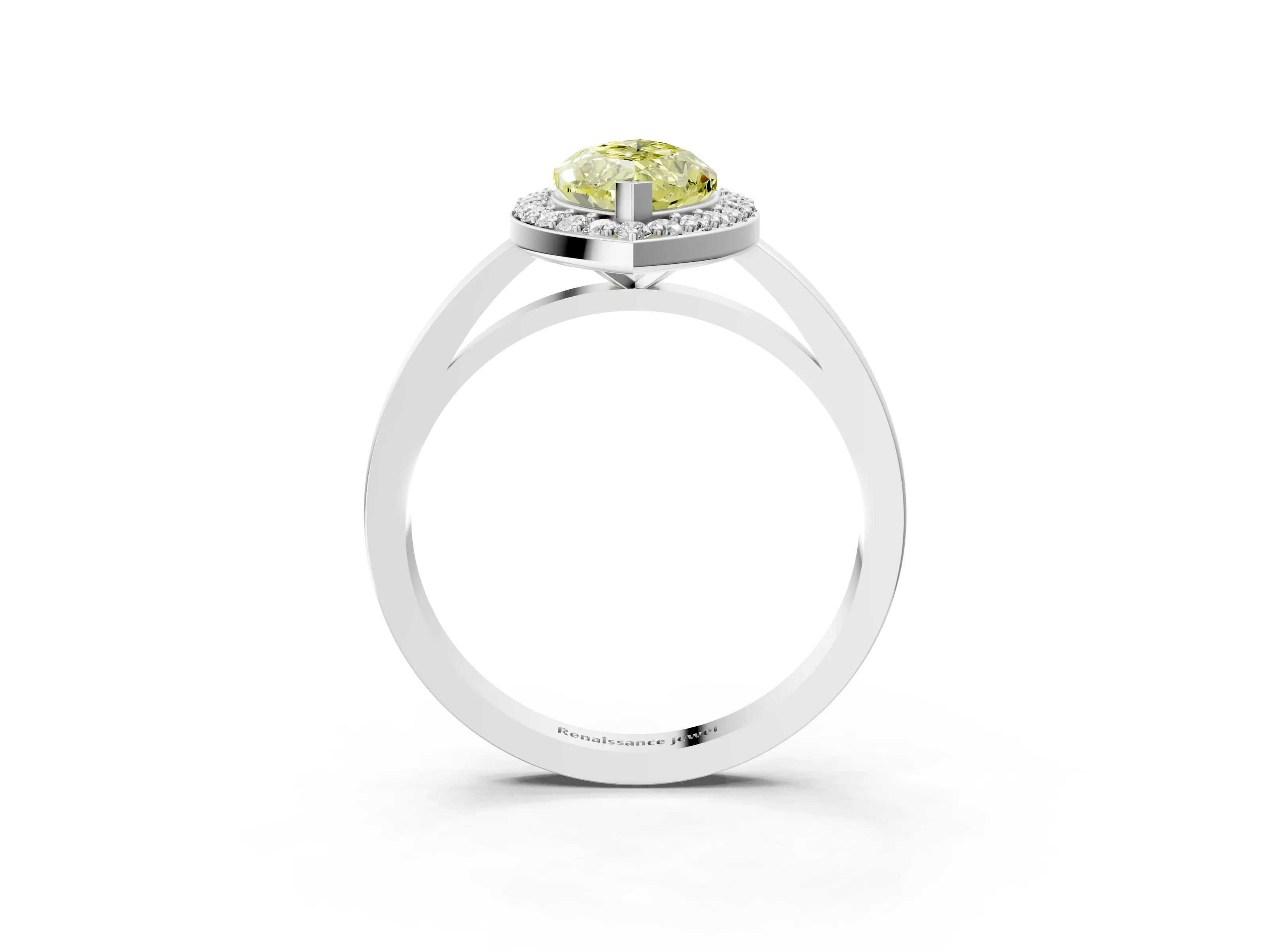 White gold Fancy Yellow Marquise Cut Halo Diamond Ring with Solitaire Band and Prong Setting_3