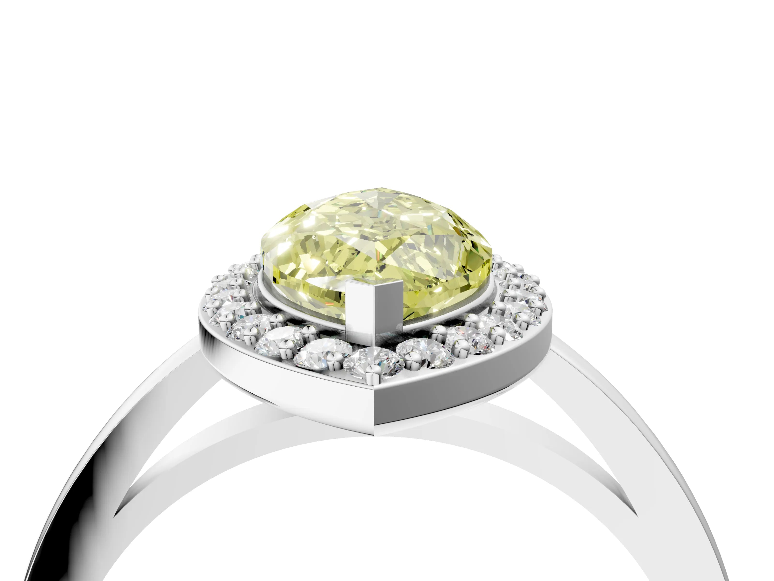 White gold Fancy Yellow Marquise Cut Halo Diamond Ring with Solitaire Band and Prong Setting_4