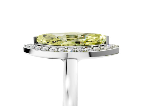 White gold Fancy Yellow Marquise Cut Halo Diamond Ring with Solitaire Band and Prong Setting_5