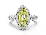White gold Fancy Yellow Marquise Cut Halo Diamond Solitaire with Filigree Band and Four-Prong Setting_12