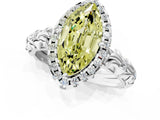 White gold Fancy Yellow Marquise Cut Halo Diamond Solitaire with Filigree Band and Four-Prong Setting_13