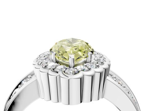 White gold Fancy Yellow Marquise Cut Halo Diamond Split Shank Ring with Scalloped Prong Setting_16